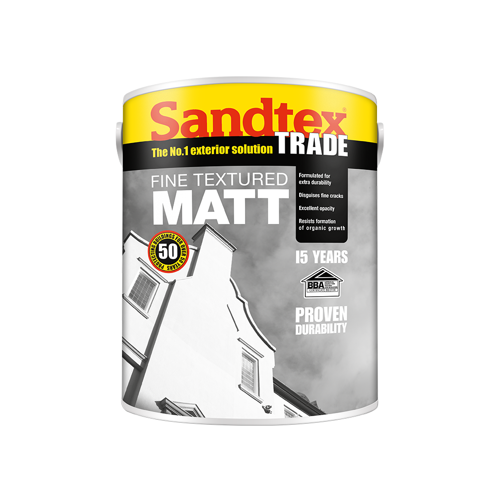 Sandtex Trade - Fine Textured Masonry- Brilliant White 5 Litre